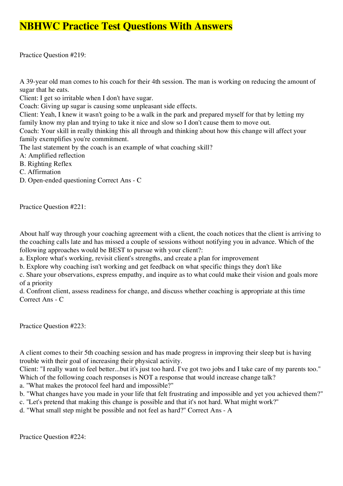 Preview image of NBHWC Practice Test Questions With Answers document